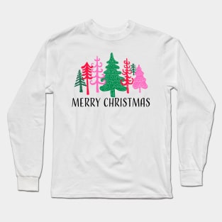 Merry Christmas greeting with whimsical trees Long Sleeve T-Shirt